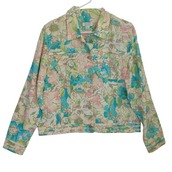 Christopher & Banks Linen Blend Jacket Pastel Floral Print Womens Medium - Picture 1 of 11
